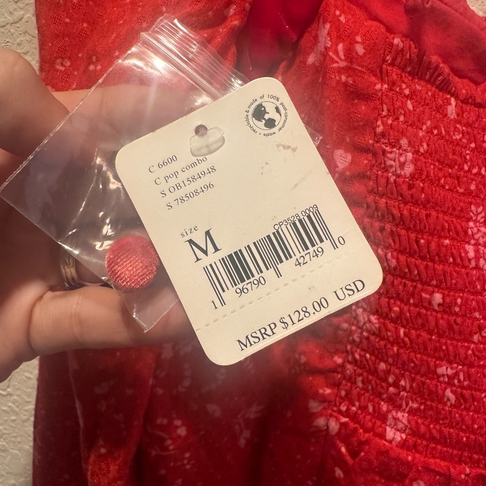 Free People NWT Tess Mini Red Floral Long Sleeve Dress Size Medium - Picture 4 of 9
